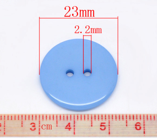 Picture of Resin Sewing Buttons Scrapbooking 2 Holes Round Blue 23mm( 7/8") Dia, 50 PCs