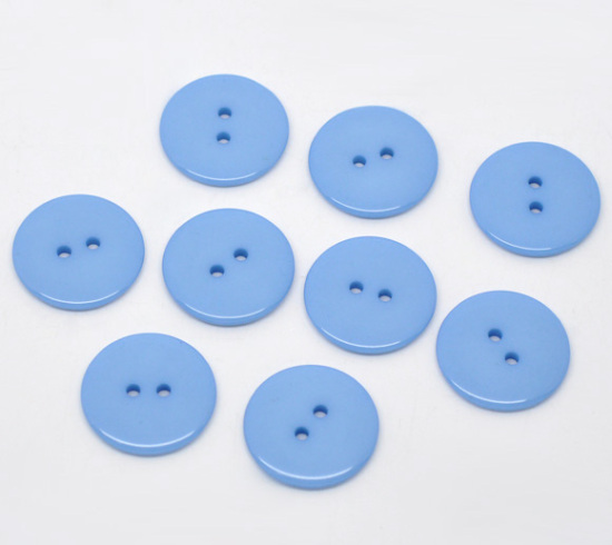 Picture of Resin Sewing Buttons Scrapbooking 2 Holes Round Blue 23mm( 7/8") Dia, 50 PCs