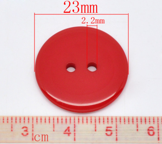 Picture of Resin Sewing Buttons Scrapbooking 2 Holes Round Red 23mm( 7/8") Dia, 50 PCs