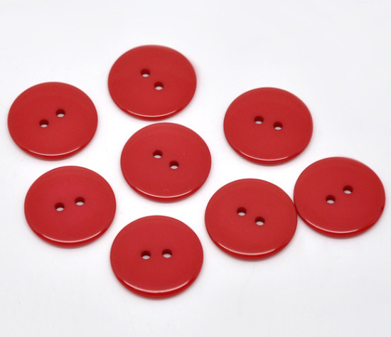 Picture of Resin Sewing Buttons Scrapbooking 2 Holes Round Red 23mm( 7/8") Dia, 50 PCs