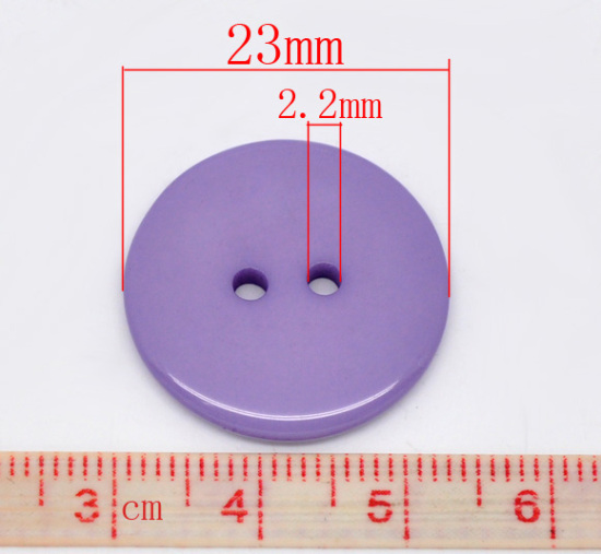 Picture of Resin Sewing Buttons Scrapbooking 2 Holes Round Purple 23mm( 7/8") Dia, 50 PCs