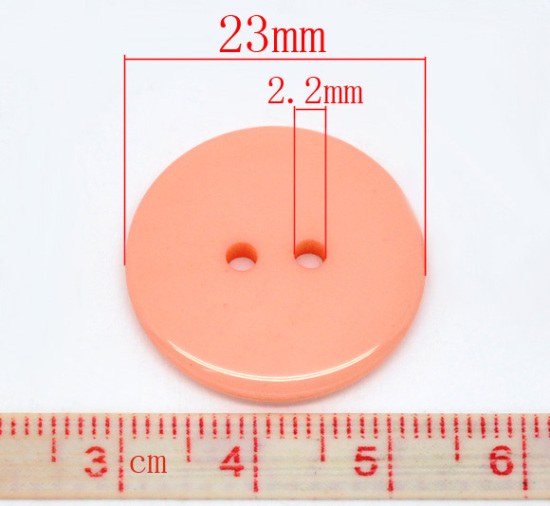 Picture of Resin Sewing Buttons Scrapbooking 2 Holes Round Light Salmon 23mm( 7/8") Dia, 50 PCs