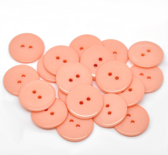 Picture of Resin Sewing Buttons Scrapbooking 2 Holes Round Light Salmon 23mm( 7/8") Dia, 50 PCs