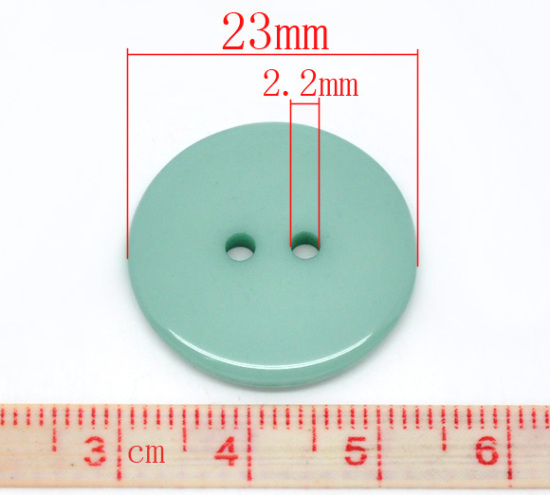 Picture of Resin Sewing Buttons Scrapbooking 2 Holes Round Cyan 23mm( 7/8") Dia, 50 PCs