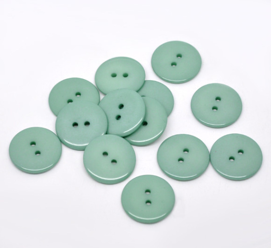 Picture of Resin Sewing Buttons Scrapbooking 2 Holes Round Cyan 23mm( 7/8") Dia, 50 PCs