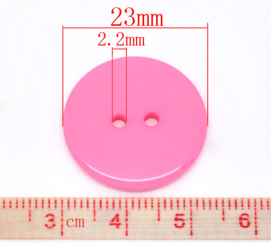 Picture of Resin Sewing Buttons Scrapbooking 2 Holes Round Fuchsia 23mm( 7/8") Dia, 50 PCs