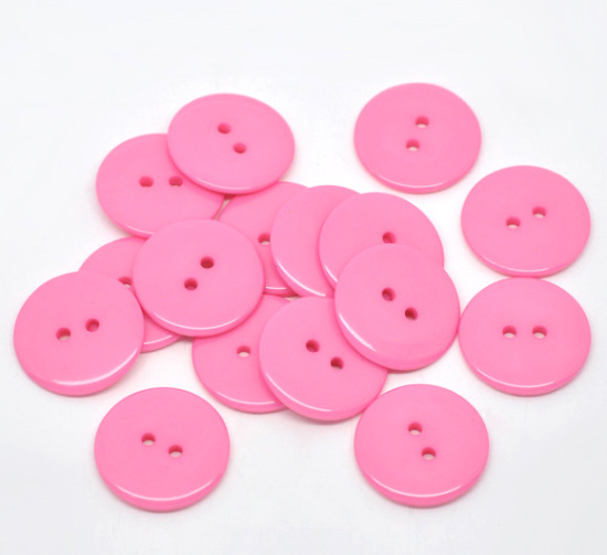 Picture of Resin Sewing Buttons Scrapbooking 2 Holes Round Fuchsia 23mm( 7/8") Dia, 50 PCs