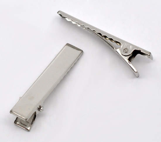 Image de Pinces à Cheveux en Alliage Rectangle Argent Mat 40mm x 8mm, 50 PCs
