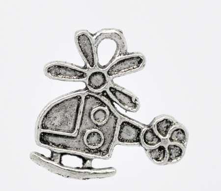 Imagen de Colgantes Aleación del Metal Del Zinc de Helicóptero Plata Antigua Rhinestone 19.0mm x 18.0mm, 50 Unidades 