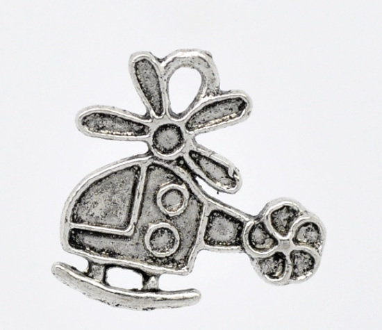 Imagen de Colgantes Aleación del Metal Del Zinc de Helicóptero Plata Antigua Rhinestone 19.0mm x 18.0mm, 50 Unidades 