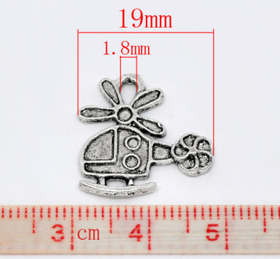 Imagen de Colgantes Aleación del Metal Del Zinc de Helicóptero Plata Antigua Rhinestone 19.0mm x 18.0mm, 50 Unidades 
