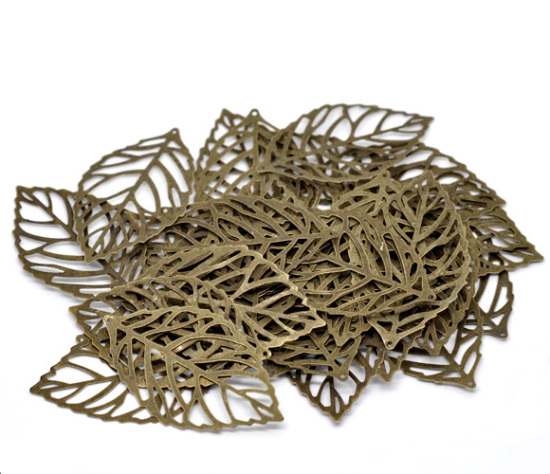 Immagine di Lega di Ferro Charm Ciondoli Foglia Tono del Bronzo Nulla Disegno 5.4cm x 3.2cm, 100 Pz