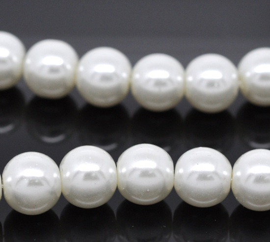 Picture of Glass Pearl Imitation Beads Round White About 10mm Dia, Hole: Approx 1mm, 82cm long, 2 Strands (Approx 90 PCs/Strand)