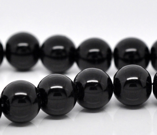 ガラス パール模造 ビーズ 円形 黒 約 10mm直径、 穴：約 1mm、 82cm長さ、 2 連 （約 80粒 /一連） の画像