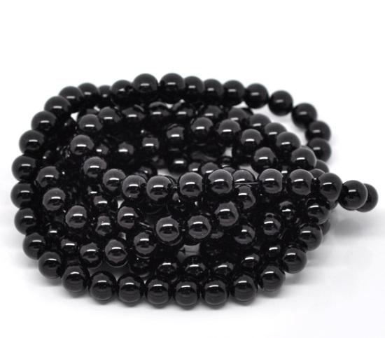 Picture of Glass Pearl Imitation Beads Round Black About 10mm Dia, Hole: Approx 1mm, 82cm long, 2 Strands (Approx 80 PCs/Strand)