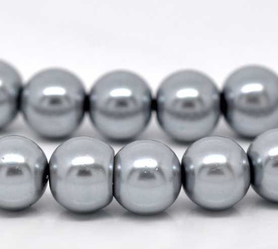 Picture of Glass Pearl Imitation Beads Round Silver-gray About 10mm Dia, Hole: Approx 1mm, 82cm long, 2 Strands (Approx 90 PCs/Strand)