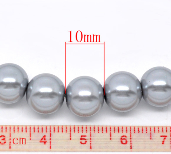 ガラス パール模造 ビーズ 円形 銀灰色 約 10mm直径、 穴：約 1mm、 82cm長さ、 2 連 （約 90PCS /一連） の画像