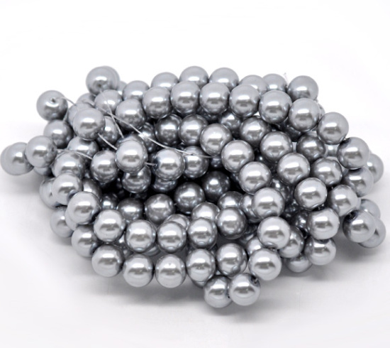 Bild von Silbergrau Rund Glas Pearl Perlen 10mm D. 82cm Lang, 2 Stränge