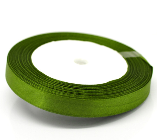 Picture of Polyester Easter Satin Ribbon Olive Green About 12.6mm( 4/8"), 1 Roll(Approx 25 Yards/Roll)