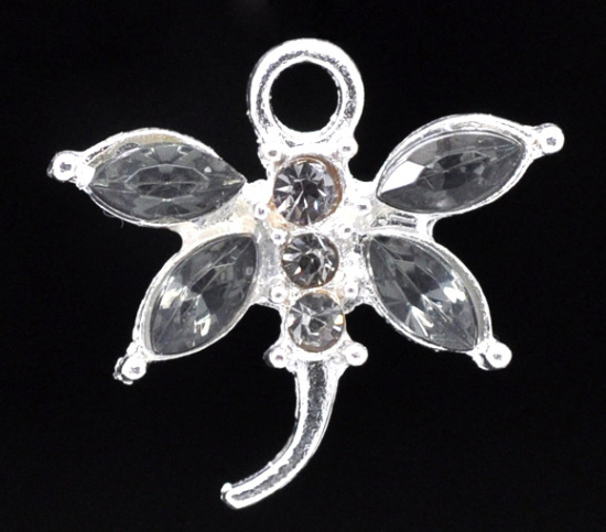 Bild von Versilbert Grau Strass Libelle Anhänger 20x19mm.Verkauft eine Packung mit 10
