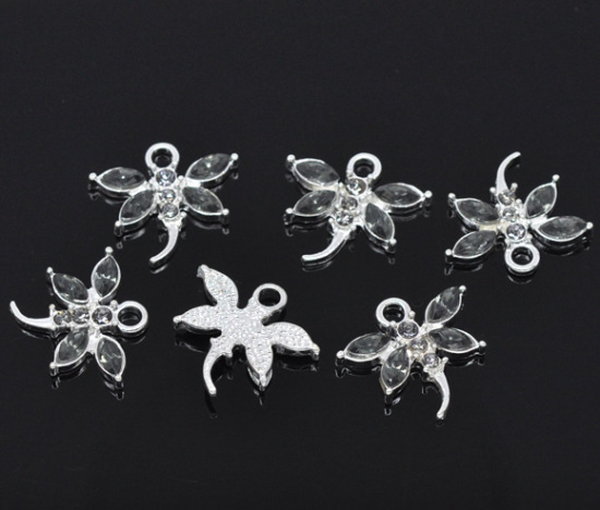 Bild von Versilbert Grau Strass Libelle Anhänger 20x19mm.Verkauft eine Packung mit 10