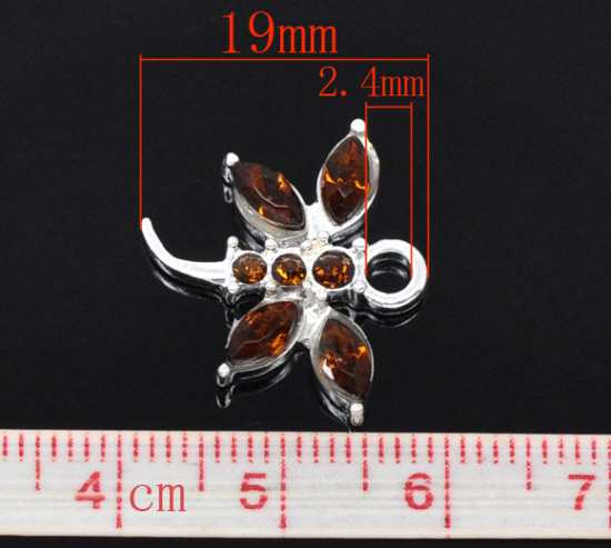 Bild von Zinklegierung Charms Libelle Versilbert Acryl Kaffeebraun Strass 20mm x 19mm. 10 Stück