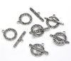 Picture of Zinc Based Alloy Toggle Clasps Round Antique Silver Circle Carved 19mm x 16mm 24mm x 6mm, 3 Sets