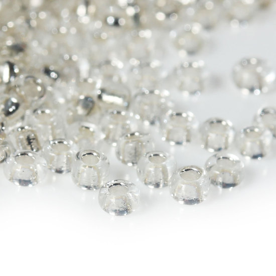 Picture of 6/0 Glass Seed Beads Round Rocailles Clear Silver Lined About 4mm Dia, Hole: Approx 1mm, 450 gram
