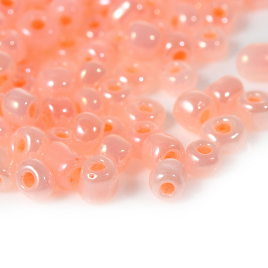 Picture of 6/0 Glass Seed Beads Round Rocailles Light Salmon Pearlized About 4mm Dia, Hole: Approx 1mm, 450 gram