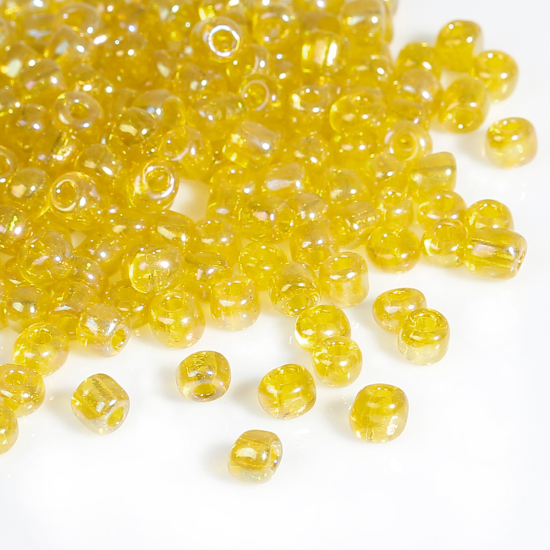 Picture of 6/0 Glass Seed Beads Round Rocailles Yellow AB Color About 4mm( 1/8") Dia, Hole: Approx 1mm, 450 gram