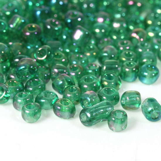 Image de 6/0 Perles de Rocailles Rondes en Verre Vert Foncé Couleur AB Env. Dia. 4mm, Taille du Trou: 1.0mm, 450 Grammes