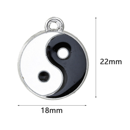 Imagen de Colgantes Aleación Yin Yang Símbolo Tono de Plata Rhinestone 22x18mm,Agujero 1.5mm,Espesor 2mm, 20 Unidades