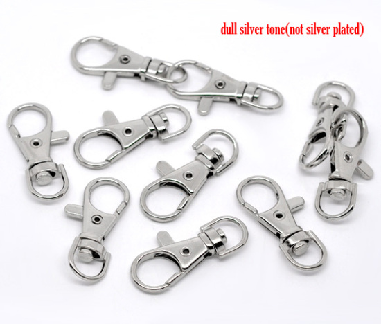 Picture of Zinc Based Alloy Keychain & Keyring Swivel Clasp Silver Tone 37mm x 17mm, 20 PCs