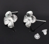 Picture of Brass Ear Post Stud Earrings Findings Flower Silver Plated W/ Loop 14mm( 4/8") x 14mm( 4/8"), Post/ Wire Size: (18 gauge), 10 PCs                                                                                                                             
