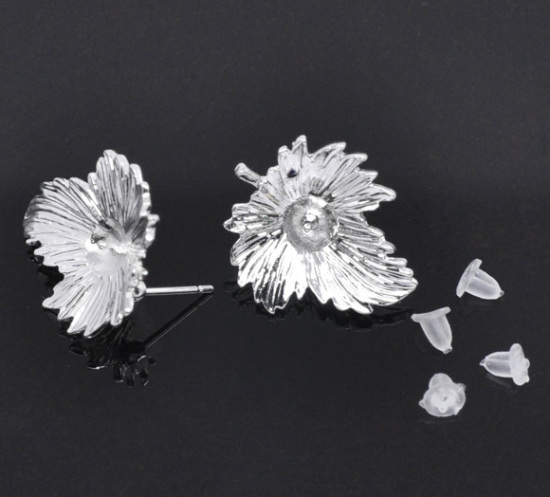 Immagine di Lega di Zinco Orecchino Accessori Foglia Argento Placcato Basi per Cabochon Addetti 4mm-10mm 23.0mm x 20.0mmposta / filo: ( 1mm )， 20 Pz