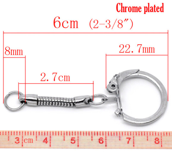 Bild von Verchromt Schlüsselring Ringe für European 6cm(2-3/8").Verkauft eine Packung mit 20