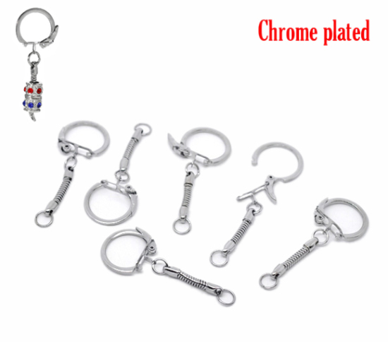 Picture of Iron Based Alloy European Style Keychain & Keyring Round Chrome Plated 6cm Dia, 20 PCs