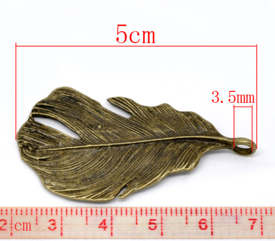 Picture of Bronze Tone Feather Charm Pendants 5x2.5cm, sold per packet of 10