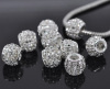 Picture of Brass European Style Large Hole Charm Beads Round Silver Plated Clear Rhinestone Hollow About 12mm x 11mm, Hole: Approx 4.7mm, 10 PCs