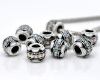 Picture of 10 PCs Zinc Based Alloy European Style Large Hole Charm Beads Antique Silver Color White Round Enamel AB Color Rhinestone 12mm x 9mm, Hole: Approx 4.8mm
