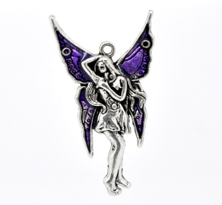 Imagen de Colgantes Aleación del Metal Del Zinc de Ángel Plata Antigua Rhinestone 4.8cm x 27.0mm, 10 Unidades