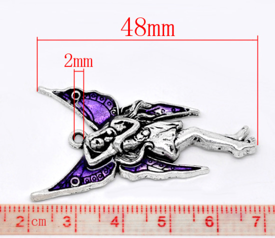 Imagen de Colgantes Aleación del Metal Del Zinc de Ángel Plata Antigua Rhinestone 4.8cm x 27.0mm, 10 Unidades