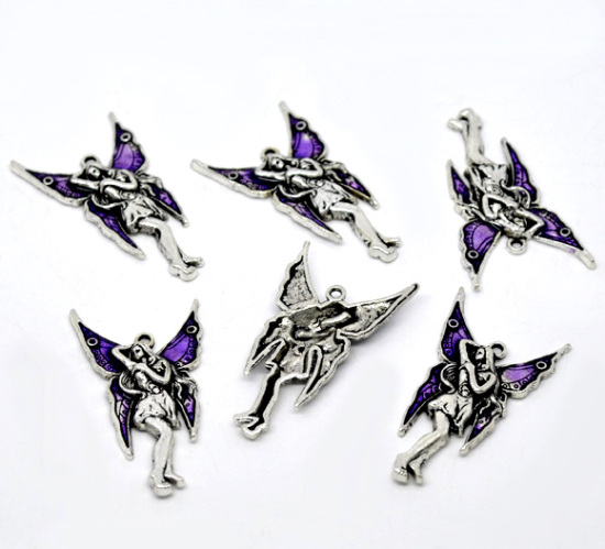 Imagen de Colgantes Aleación del Metal Del Zinc de Ángel Plata Antigua Rhinestone 4.8cm x 27.0mm, 10 Unidades