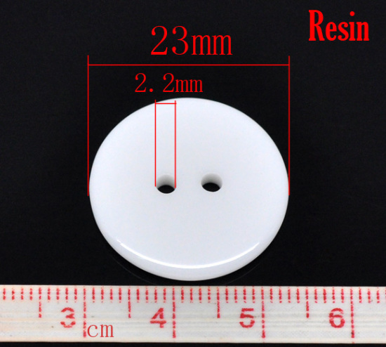 Picture of Resin Sewing Buttons Scrapbooking 2 Holes Round White 23mm( 7/8") Dia, 50 PCs