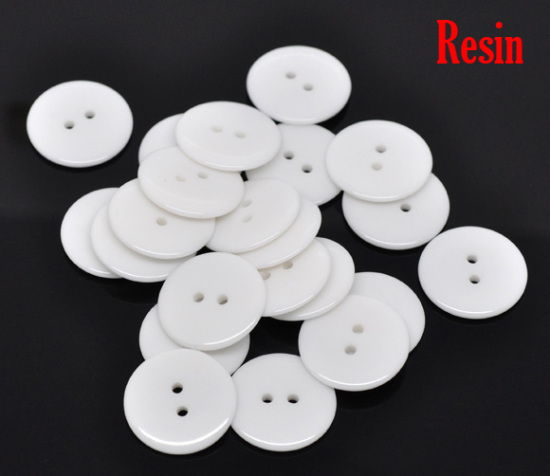 Picture of Resin Sewing Buttons Scrapbooking 2 Holes Round White 23mm( 7/8") Dia, 50 PCs