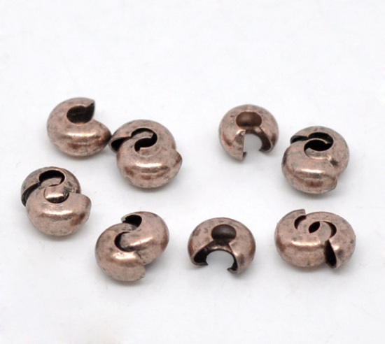 Picture of Brass Crimp Beads Cover Findings Antique Copper, Overall Closed Size: 4mm( 1/8") Dia, Open Size: 5mm( 2/8") Dia, 200 PCs                                                                                                                                      