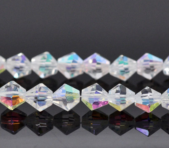 Image de 2chapelets/strands Perles intercalaires spacer Toupie Bicône Imitation crystale verre Swarovki AB couleur clair 6x6mm