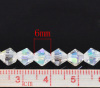 Picture of Glass Loose Beads Bicone White AB Rainbow Color Aurora Borealis Transparent Faceted About 6mm x 6mm, Hole: Approx 1mm, 30cm long, 2 Strands (Approx 50 PCs/Strand)