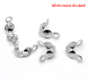 Picture of Iron Based Alloy Beads Tips (Knot Cover) Clamshell With 2 Closed Loops Silver Tone 8mm x 4mm, 500 PCs