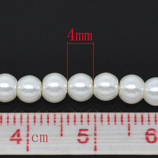 Picture of Glass Pearl Imitation Beads Round Ivory About 4mm Dia, Hole: Approx 1mm, 82cm long, 5 Strands (Approx 210 PCs/Strand)